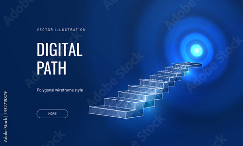 Vision target on a blue background. Business mission concept or goal achievement in a futuristic polygonal style. Digital path abstract vector illustration