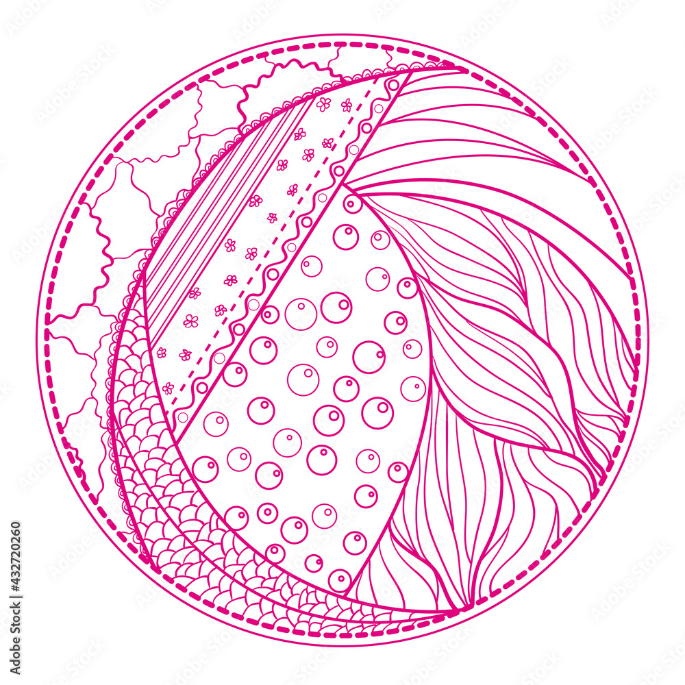 Zendala. Zentangle. Hand drawn circle mandala with abstract patterns on