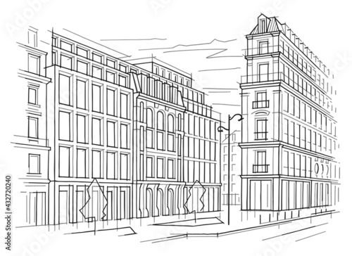 City street line sketch. Vector. 