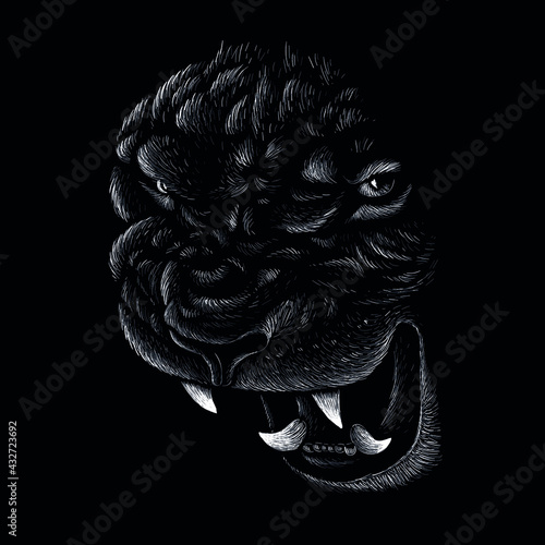 The Vector logo Animal for tattoo or T-shirt design or outwear.  Cute print style cat background. This drawing would be nice to make on the black fabric or canvas.