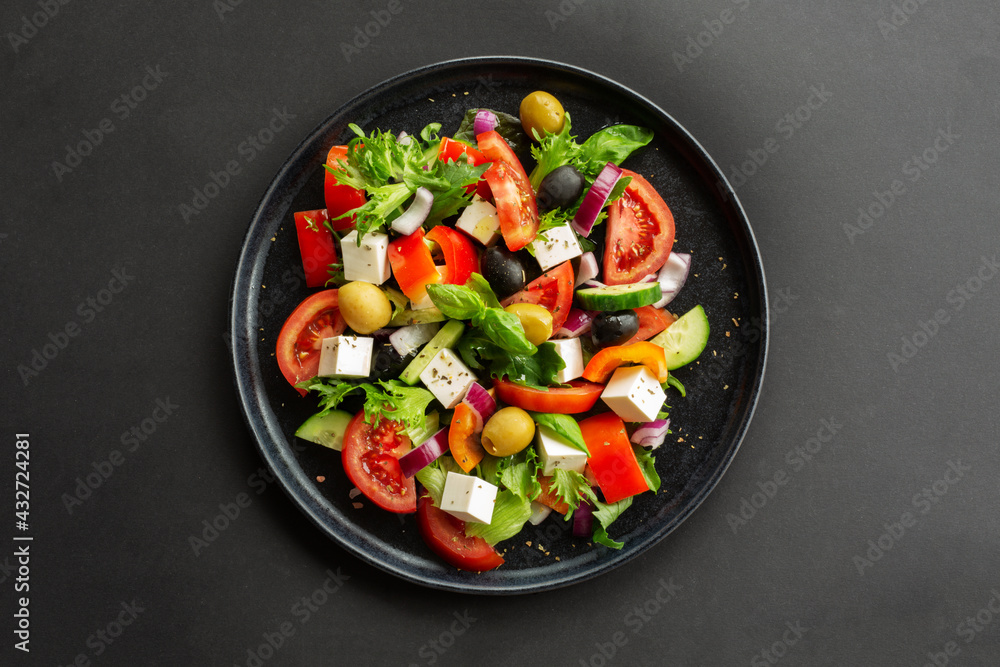 Greek salad top view Greek salad top view