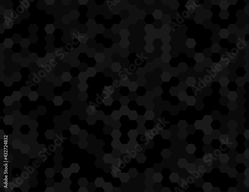 Vector black hex pattern on dark background. Wallpaper seamless texture. Premium silk hexagonal cloth design. Web page fill or wrapping paper