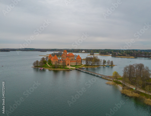 Aerial view of Trakai island castle in Lithuania © Audrius