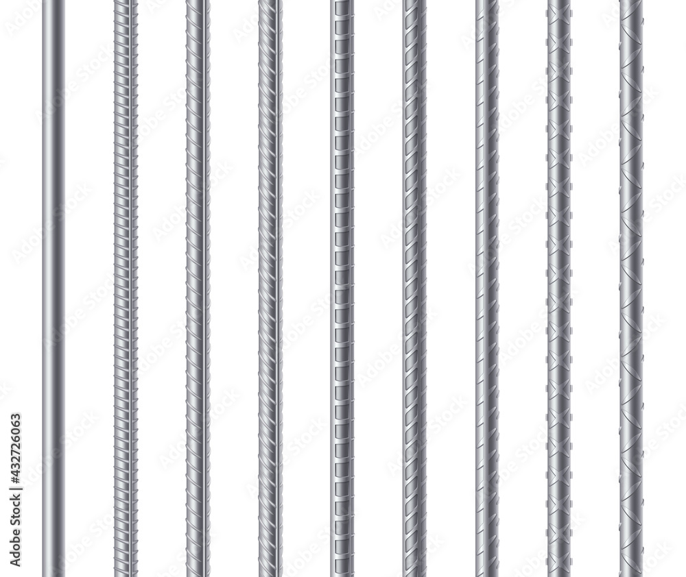 Rebars, metal reinforcement steel rods isolated on white background. Construction metal armature