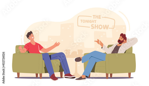 Successful Businessman or Famous Politician Giving Interview to Journalist. Tv Host Ask Celebrity Questions in Talk Show