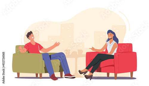 Evening Talk Show Interview Broadcasting, Host and Famous Guest Characters Chatting in Studio, Entertaining Tv Program
