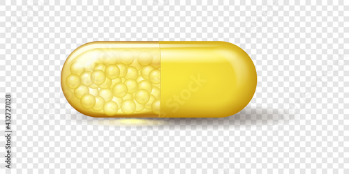 Oil capsule realistic isolated. Vitamin pill omega 3 fish oil, fatty organic acid diet nutrient