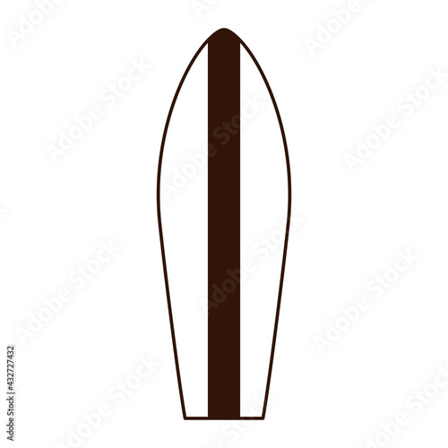 Surfboard Line Isolated Icon on White Background. Black and White vector sea vacation flat icon, thin line.
Outline holiday beach leisure symbol for logo, web design, stickers, prints