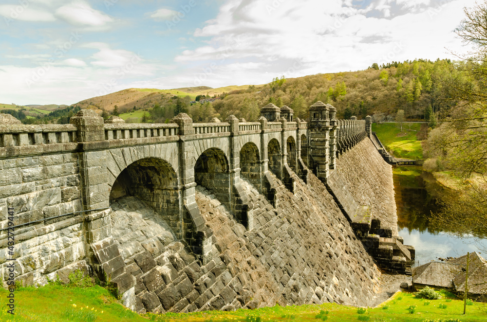Lake Vyrnwy old stone  Dam and bridge. Water supply for surrounding villages and towns