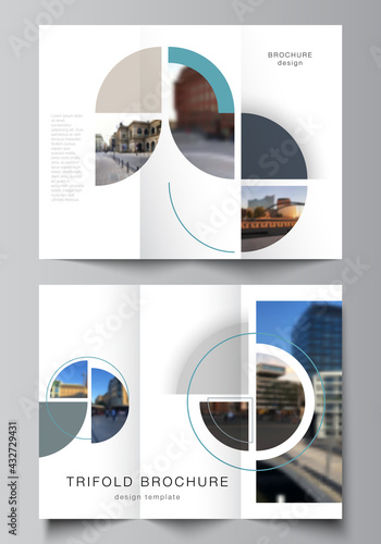 Vector layouts of covers design template for trifold brochure, flyer layout, book design, brochure cover, advertising. Background with abstract circle round banner. Corporate business concept template