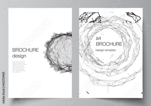 Vector layout of A4 cover mockups templates for brochure, flyer layout, booklet, cover design, book design, cover. Abstract 3d digital backgrounds for futuristic minimal technology concept design.
