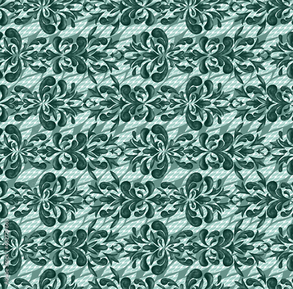 Fototapeta Classic pattern for luxury interior decoration and trendy print for fabrics. Texture processing of elements of the Baroque style. Symmetrical arabesques in a seamless background