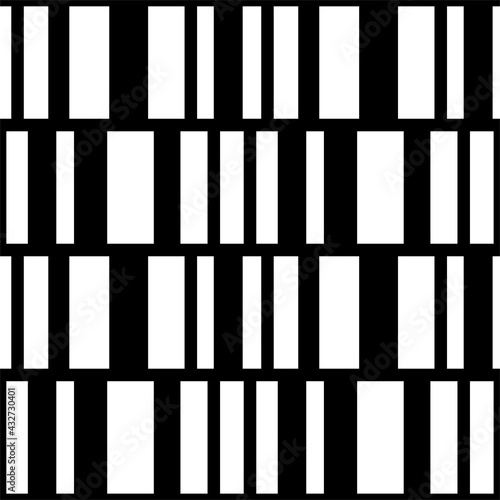 Barcode irregularly stripes seamless pattern. Black and white stripes in rows background. Geometrical simple vertical and gorizontal lines ornament. vector Illustration 