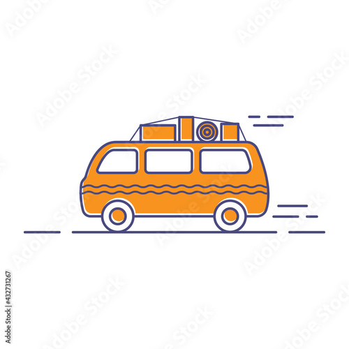 Van icon. Minibus. Travel and tourism. Colored contour linear silhouette. Side view. Emblem. Vector simple flat graphic illustration. The isolated object on a white background. Isolate.