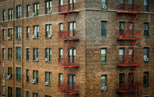 New York City apartment buildings with steel fire escape stairways