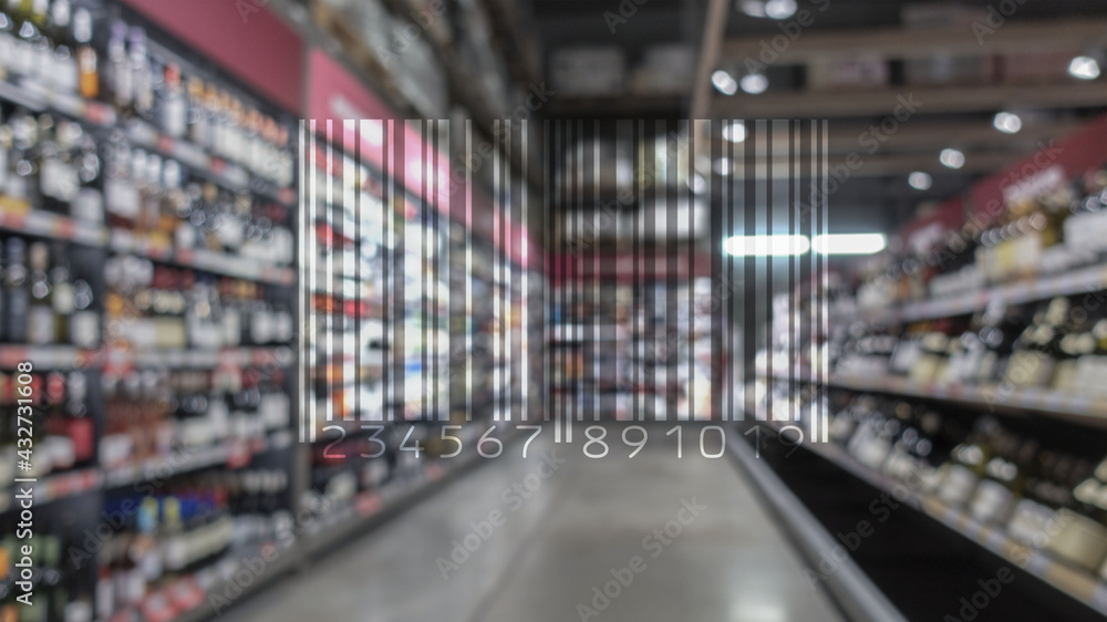 Barcode Mark Market Item Concept on blurred shop background
