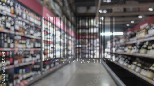 Barcode Mark Market Item Concept on blurred shop background