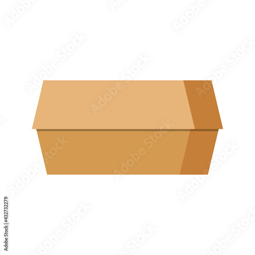 Burger paper takeaway box icon isolated on white background. Eco pack for fast food. Closed kraft brown package for take away restaurant. Flat design cartoon style vector illustration.