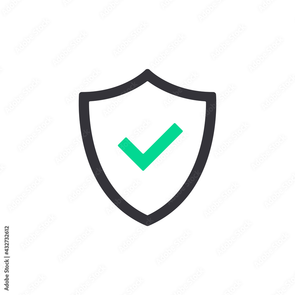 Shield and check mark icon. Security, protection concepts. Vector shield and green tick Shield and check mark icon. Security, protection concepts. Vector shield and green tick