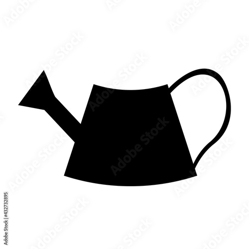 black silhouette of a small metal watering can with a curved handle, on a white background.