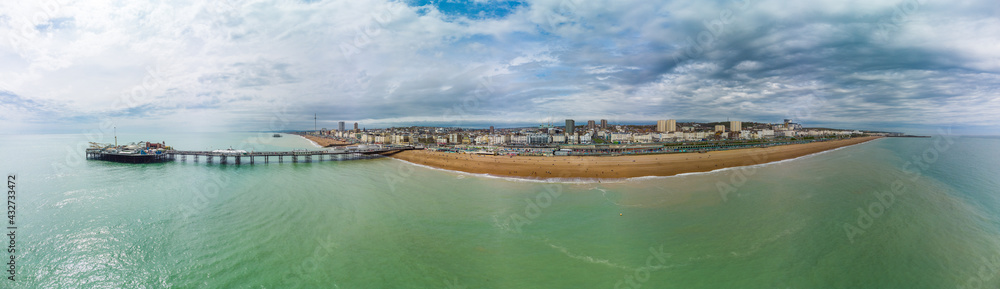 Brighton Pier, UK - Aerial panoramic view
