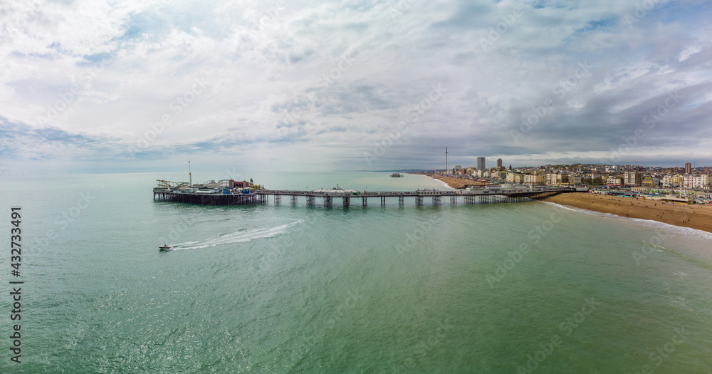 Brighton Pier, UK - Aerial panoramic view
