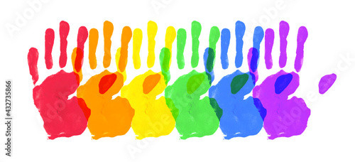 Vector Watercolor Painted Hands. Colorful Rainbow Pride Symbols Isolated