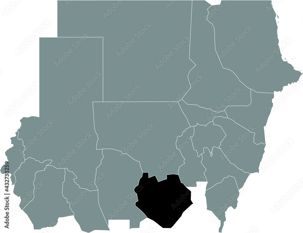 Obraz premium Black highlighted location map of the Sudanese South Kordofan state inside gray map of the Republic of Sudan