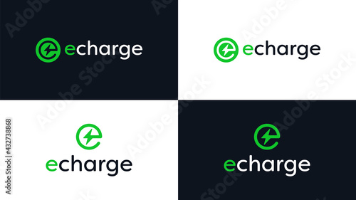 EV Charging Industry. Green Energy Logo Design with E Bolt Symbol.