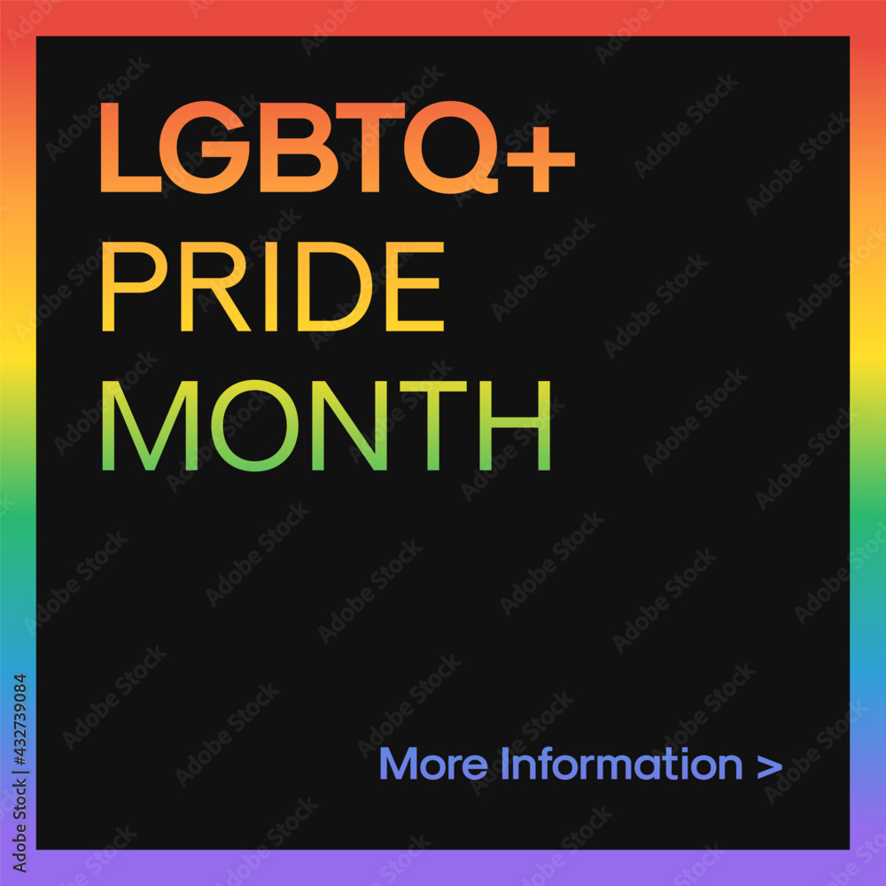 Pride Month Square Banner Template for Social Media Post, Carousel, Cover Image. LGBTQ Pride Month Banner Vector with LGBT Flag Rainbow Gradient Background. 