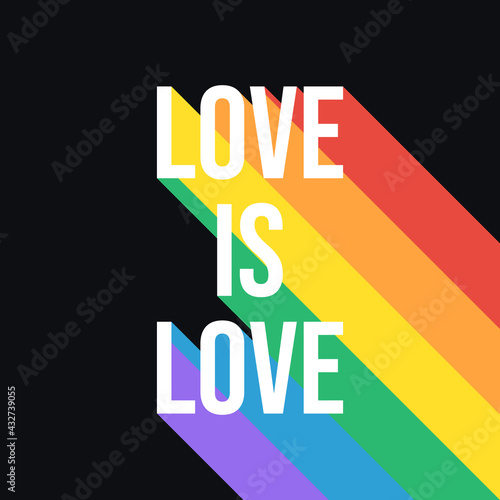 Love Is Love Pride Month Rainbow Flag Typography. LGBTQ Pride Month Banner with LGBT Flag Colours. Vector Illustration for Pride Month - Great for Social Media Post. 
