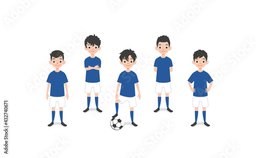 Children's football team. Young soccer players. Junior football. Vector flat style cartoon illustration.