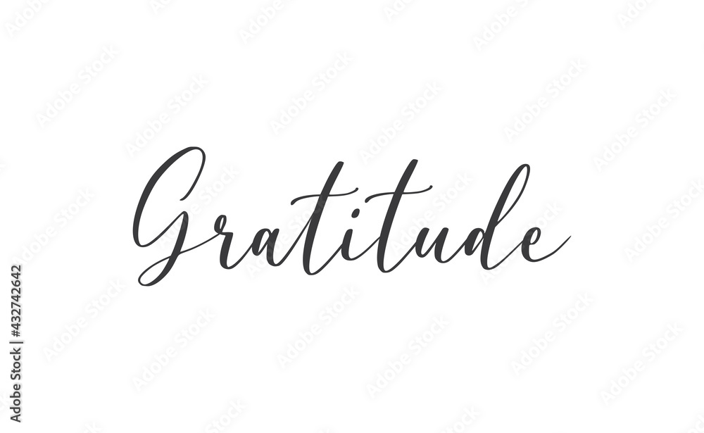 Gratitude word lettering design. Hand drawn lettering style. Thankful and motivational message.
