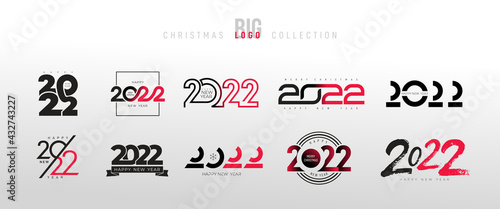 2022 Happy New Year trending logo design set. 2022 Christmas numbers design template. Decoration for new year holidays. Big Collection of 2022 happy New Year symbols. Black vector elements.