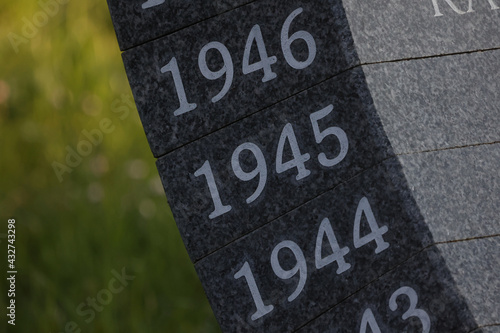 Shot of years engraved on a monument and painted with white paint photo