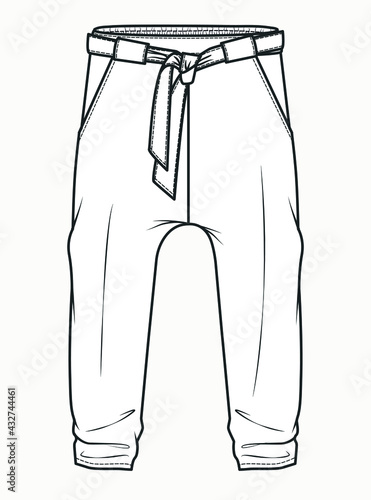 PANTS FOR GIRLS. You can use it for sewing pattern. TROUSERS flat sketch vector. palazzo pants