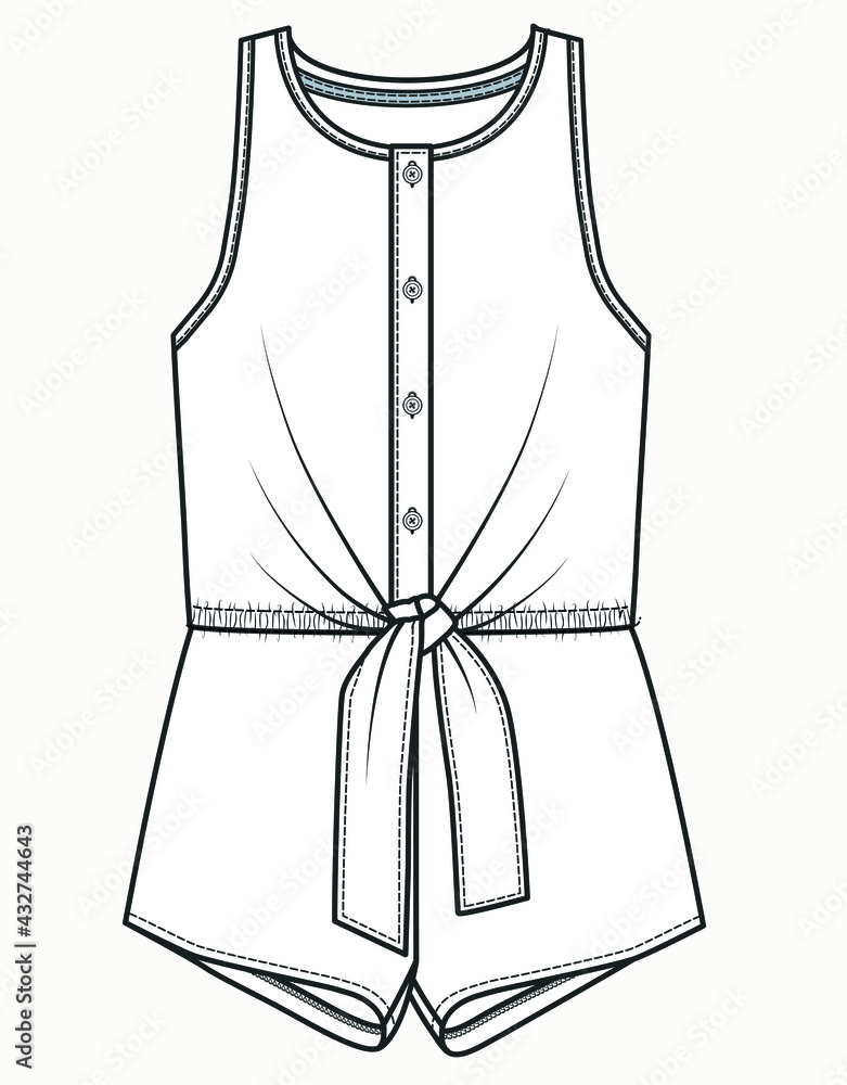 Women's Jumpsuit Flared Pants Technical Fashion Illustration. Sleeveless  Jumpsuit Fashion Flat Technical Drawing Template, Slim Fit, Pocket, Front,  Back View, White, CAD Mockup Set Royalty Free SVG, Cliparts, Vectors, and  Stock Illustration.