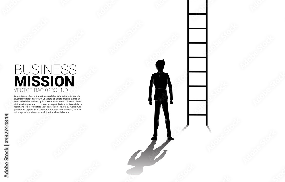 silhouette of businessman ready to go up with ladder. Concept of vision ...