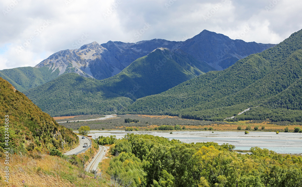 Road and rail track - Arthurs Pass National Park, New Zealand