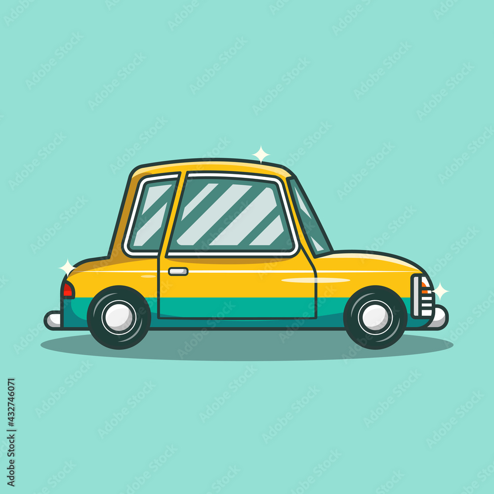 Car Vector Cartoon, Flat design car cartoon from the side, cvintage old car vector Car Vector Cartoon, Flat design car cartoon from the side, cvintage old car vector