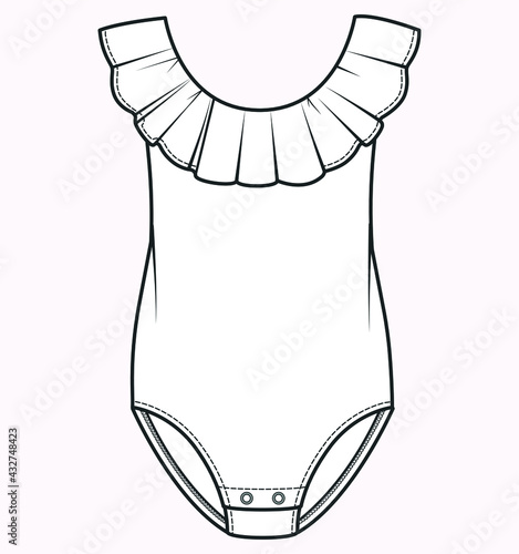 Swimsuit technical drawing. Swimsuit fashion flat sketch.