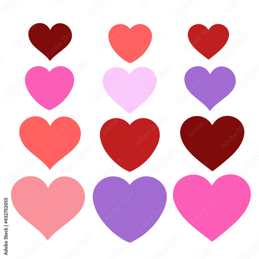 A collection of three hearts of different sizes on a white background. A collection of three hearts of different sizes on a white background.