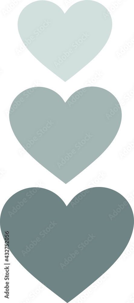 A collection of three hearts of different sizes on a white background.
