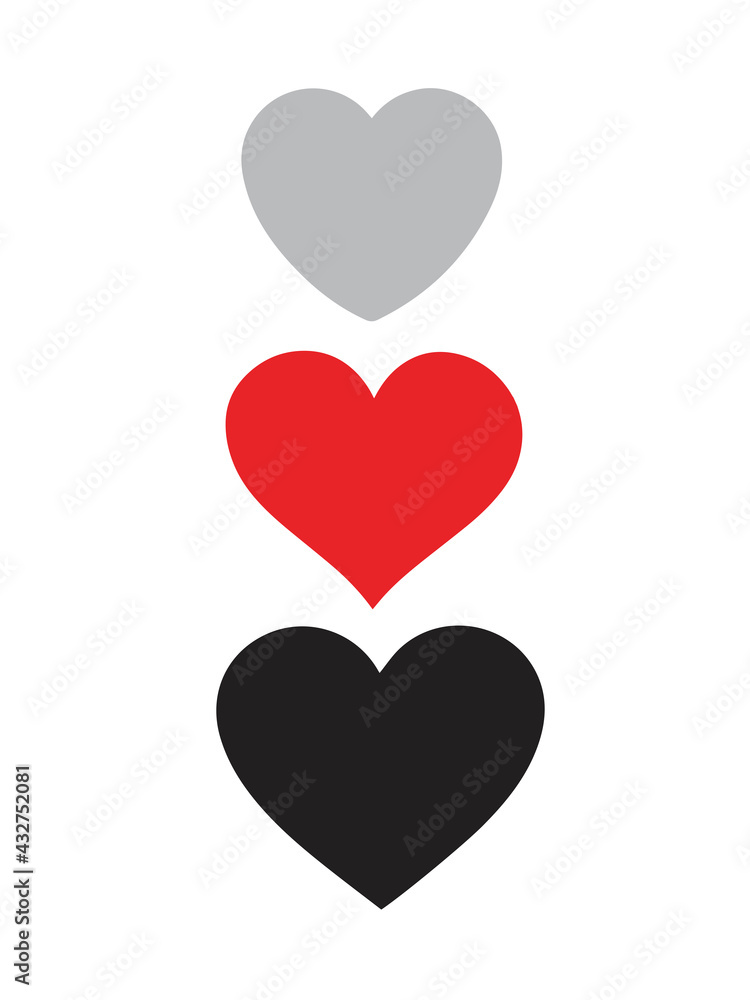 A collection of three hearts of different sizes on a white background. A collection of three hearts of different sizes on a white background.
