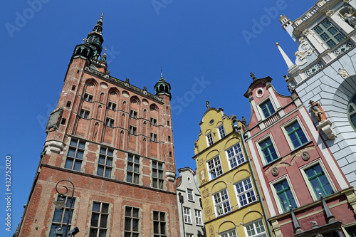 Side view at Town Hall and tenement - Gdansk, Poland