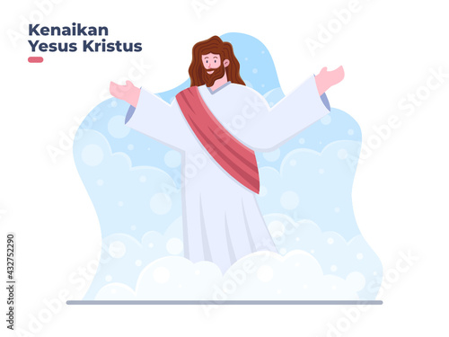 Ilustrasi Memperingati hari kenaikan Yesus Kristus, Translate : illustration Celebrate Ascension Day of Jesus Chist. resurrection Jesus Christ. Jesus Cartoon design.