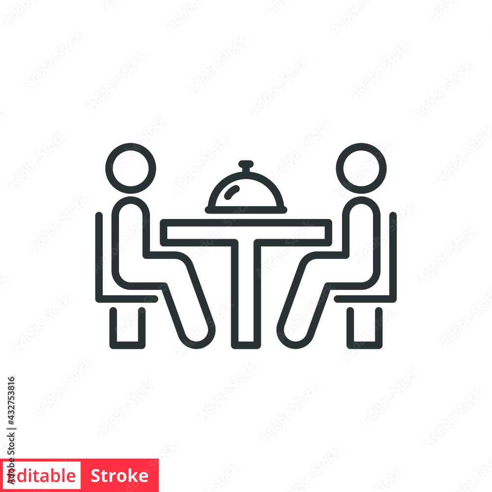 Dinner line icon. Simple outline style. People sitting on table, party, dinning, restaurant concept. Vector illustration isolated on white background. Editable stroke EPS 10 Dinner line icon. Simple outline style. People sitting on table, party, dinning, restaurant concept. Vector illustration isolated on white background. Editable stroke EPS 10