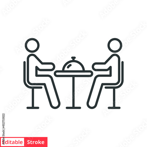 Dinner line icon. Simple outline style. People sitting on table, party, dinning, restaurant concept. Vector illustration isolated on white background. Editable stroke EPS 10