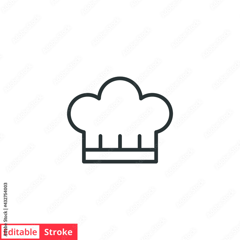 Chef hat line icon. Simple outline style. Toque, chef, cook, table, restaurant concept. Vector illustration isolated on white background. Editable stroke EPS 10 Chef hat line icon. Simple outline style. Toque, chef, cook, table, restaurant concept. Vector illustration isolated on white background. Editable stroke EPS 10