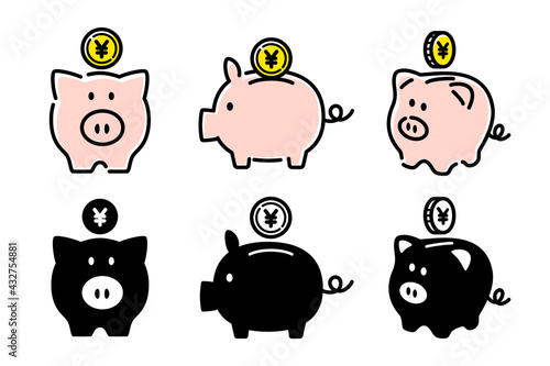 豚の貯金箱, 貯金, 節約のベクターアイコンイラスト白背景